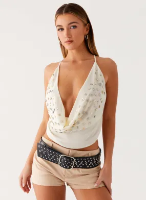 Sustainable Fabric Blend Sporty Hoodie Zira Backless Top - Light Beige