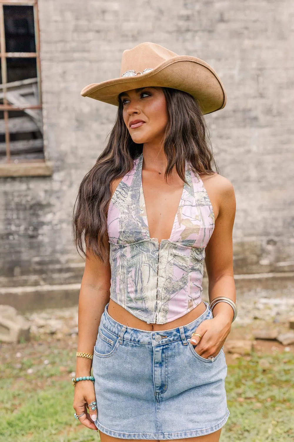 Urban Camo Corset Top- Pink SeamlessConstruction Modern Silhouette