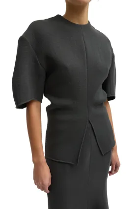 Wool Crepe Slit Front Tee Self Fabric Tie Closure