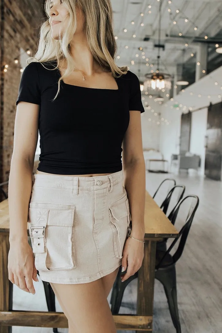 Tiered Layers Reinforced Hemline Down Under Washed Cargo Skort Lux Collection