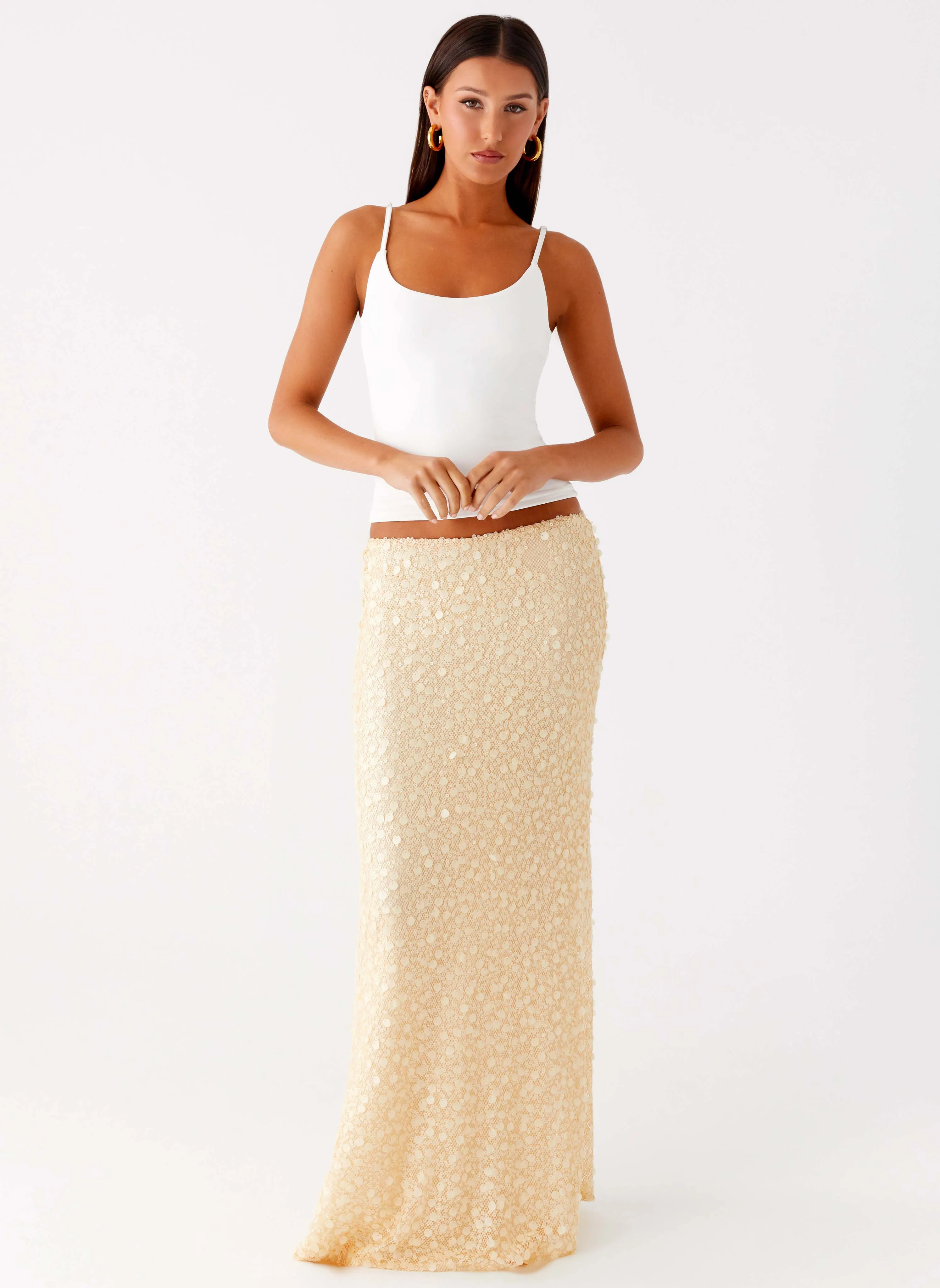 Honestly Sequin Maxi Skirt - Yellow Fall Favorite