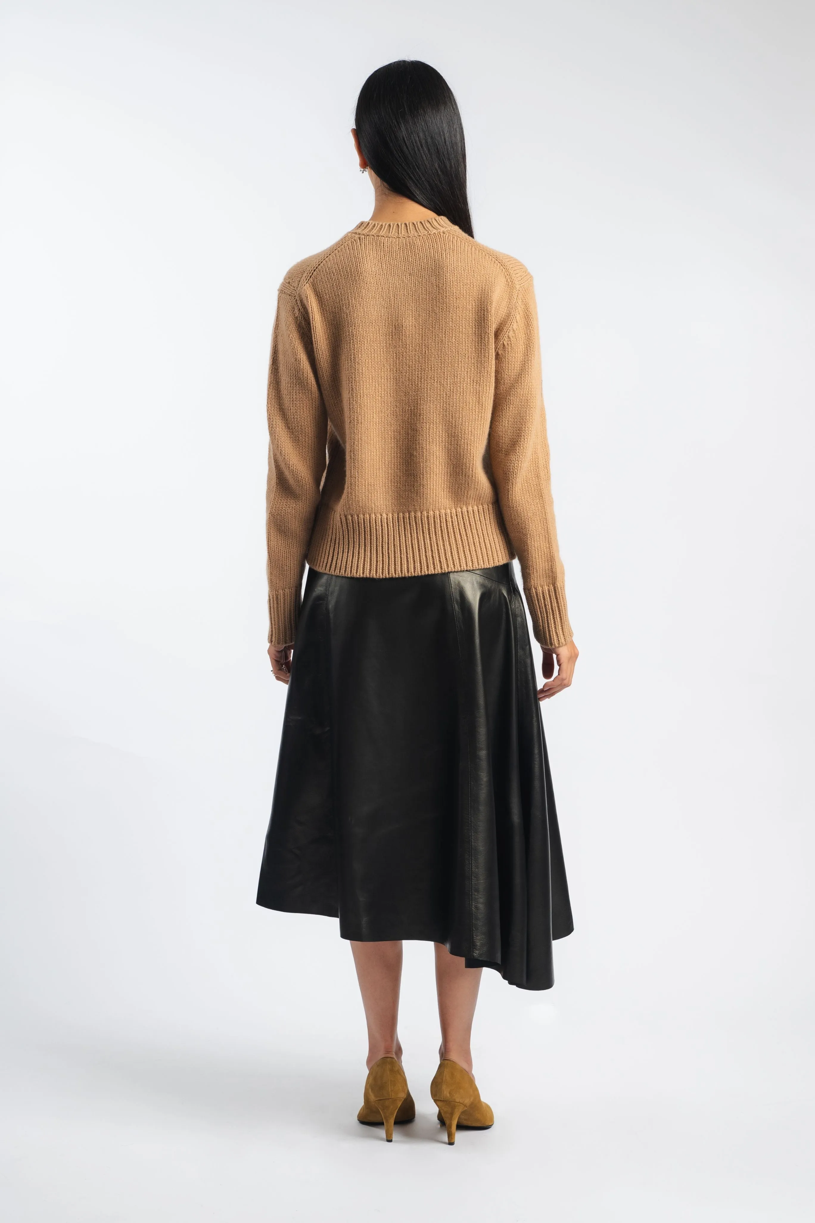 Knitted Fabric Flexible Material Draped Skirt in Black