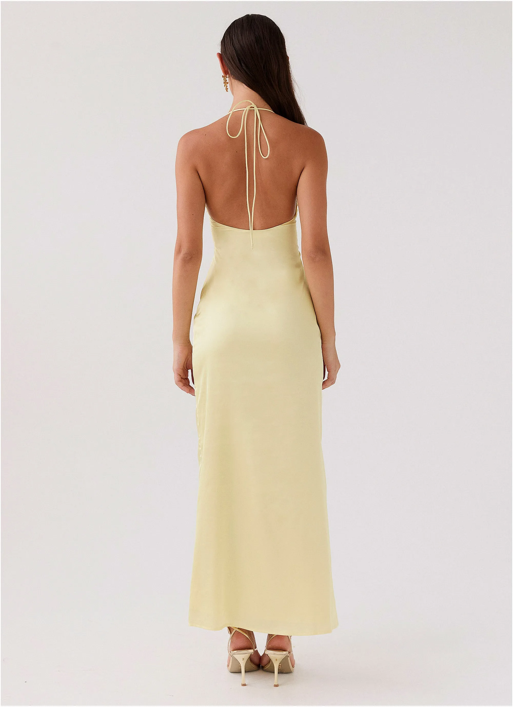 Party Floral Dream Sight Lace Satin Maxi Dress - Lemon