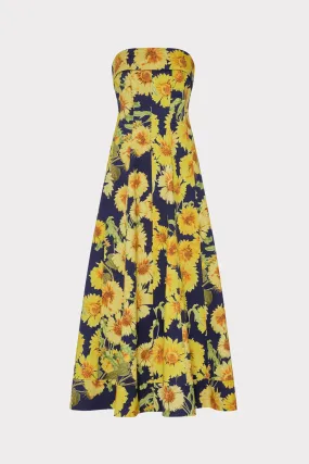 Slim Touch Palmer Sunflower Poplin Strapless Maxi Dress