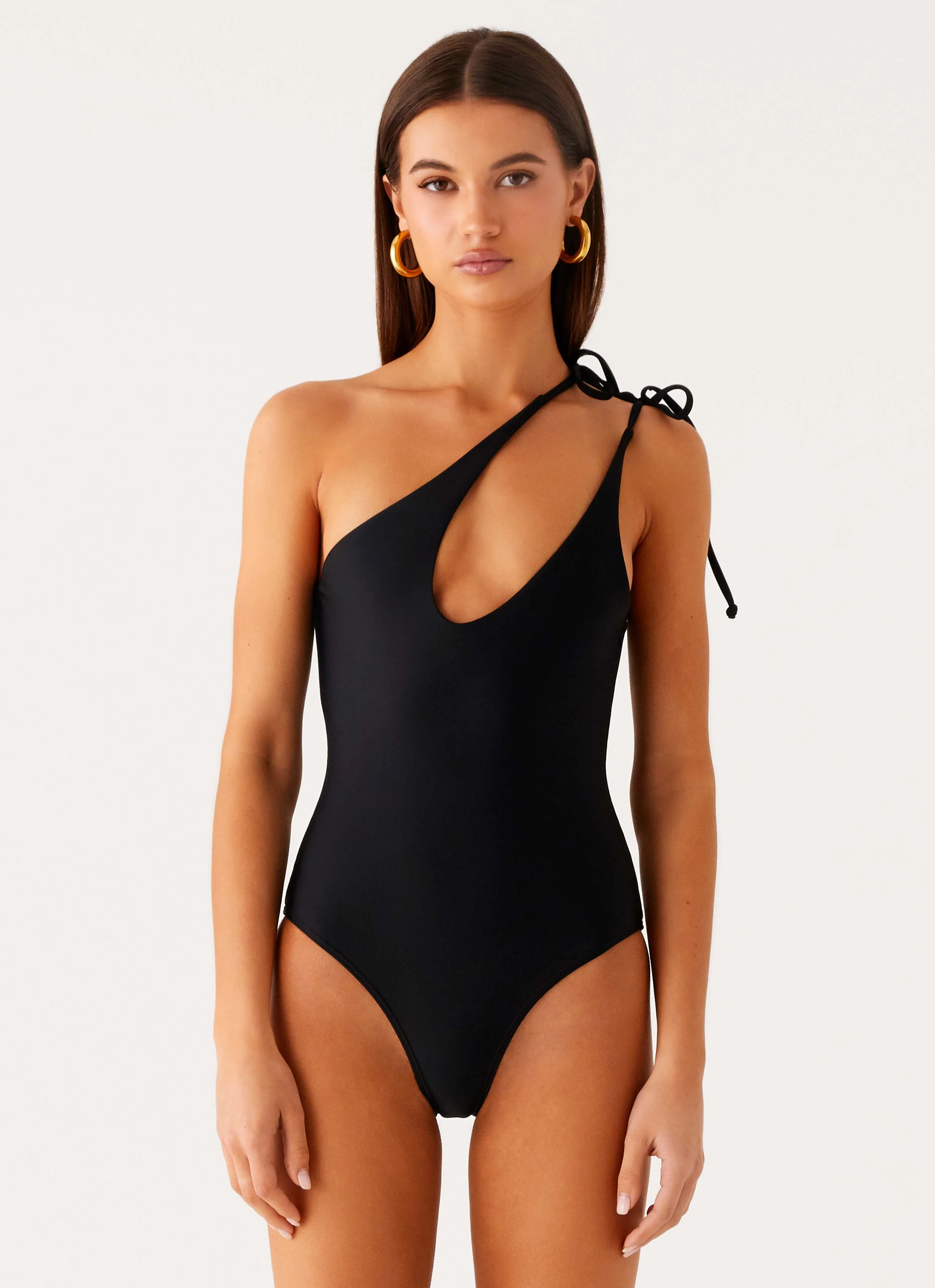 Ribbed Fabric Abrasion Resistant Texture Drifted One Piece Swimsuit - Black