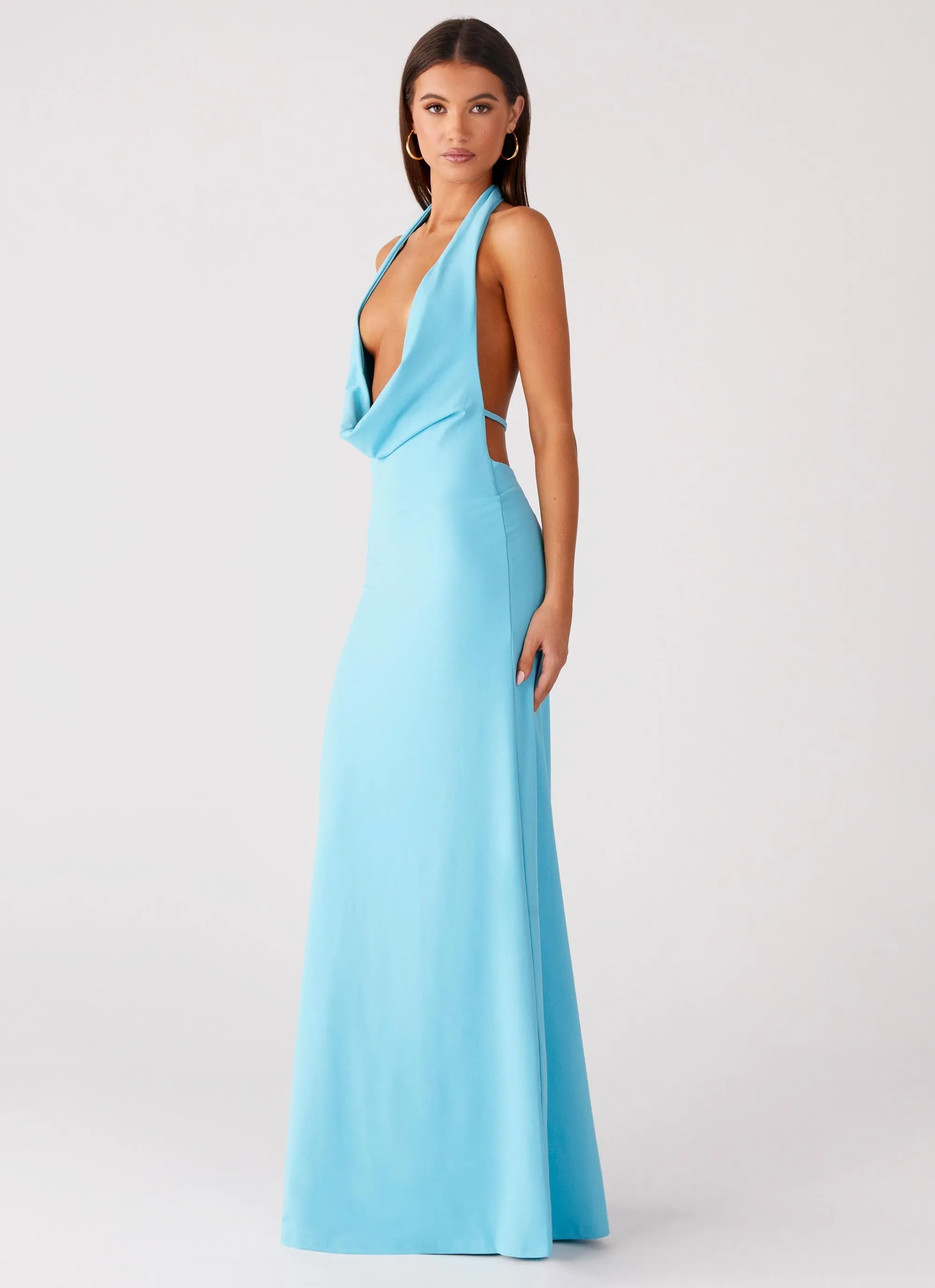 Nature Bloom Driftwood Cowl Maxi Dress - Turquoise