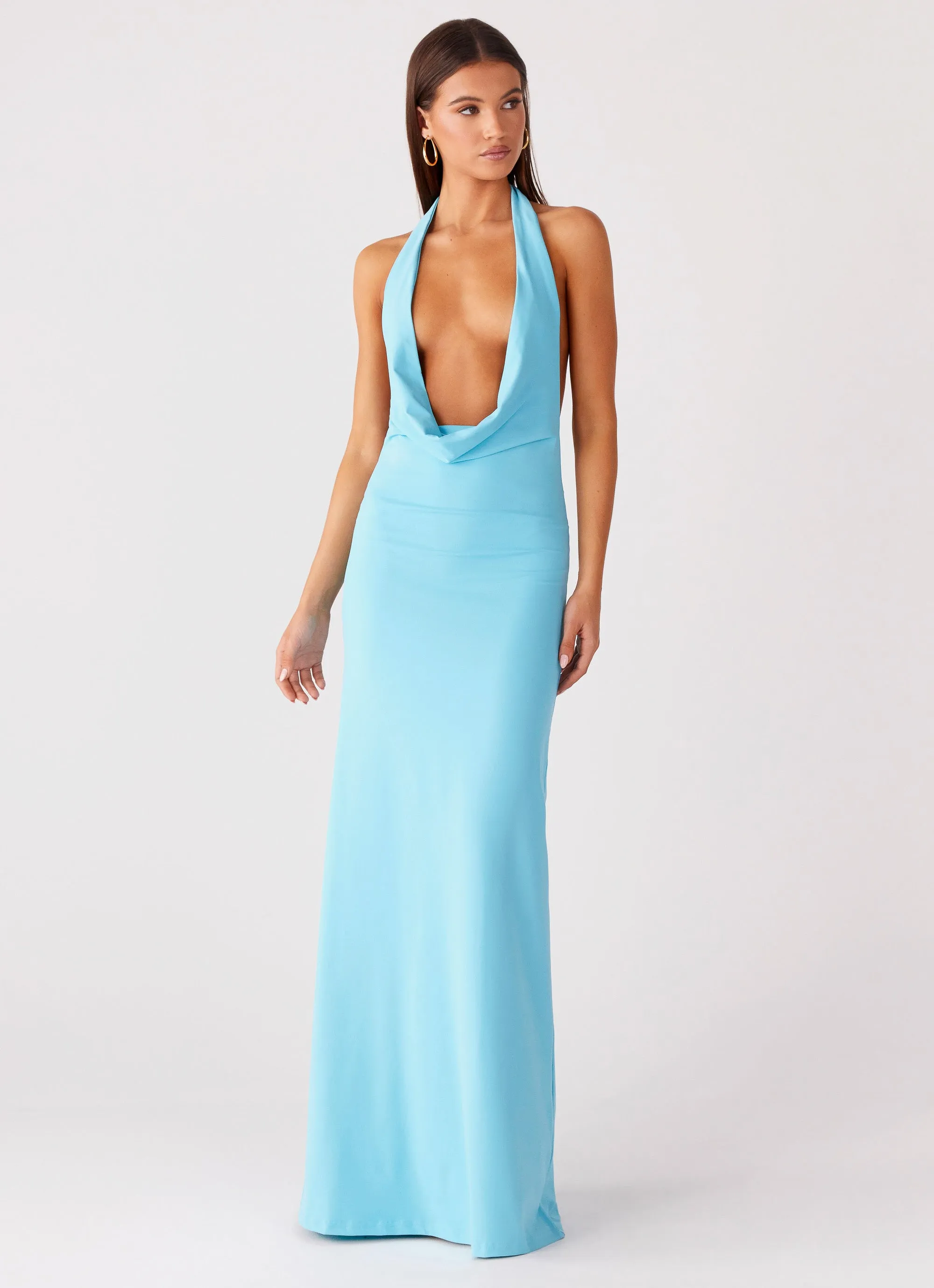 Driftwood Cowl Maxi Dress - Turquoise Balanced Shape Vibrant Style
