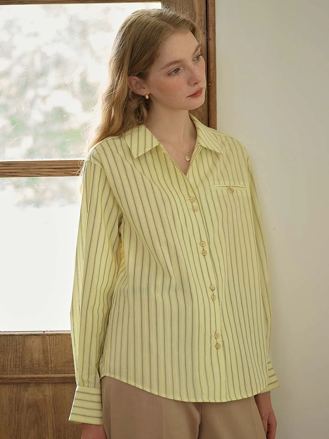 FrictionResistantEdges ??Final Sale??Georgina Vintage Classic Suit Collar Striped Shirt