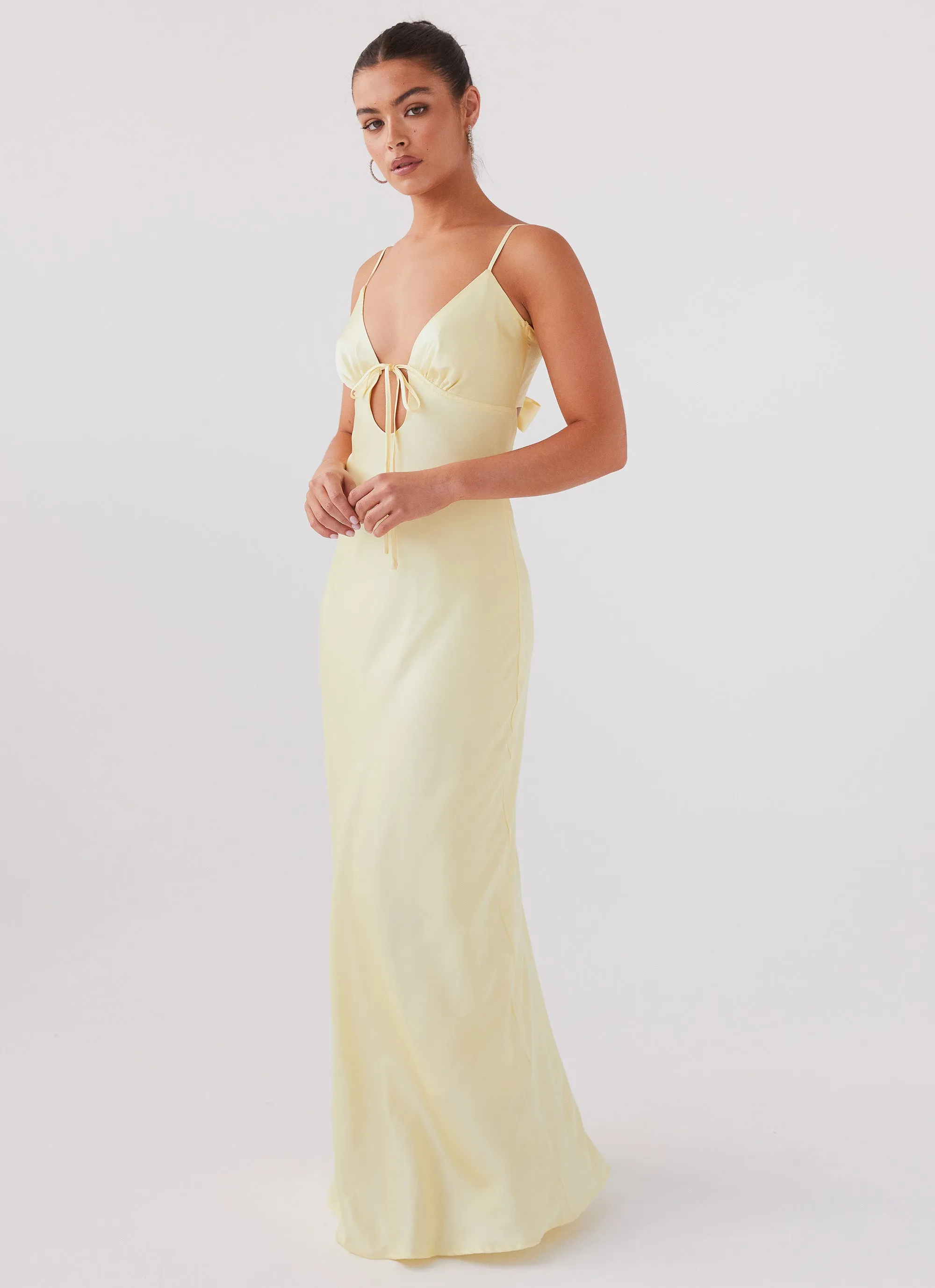 Flora Satin Maxi Dress - Lemon Classic Edge Polite Color
