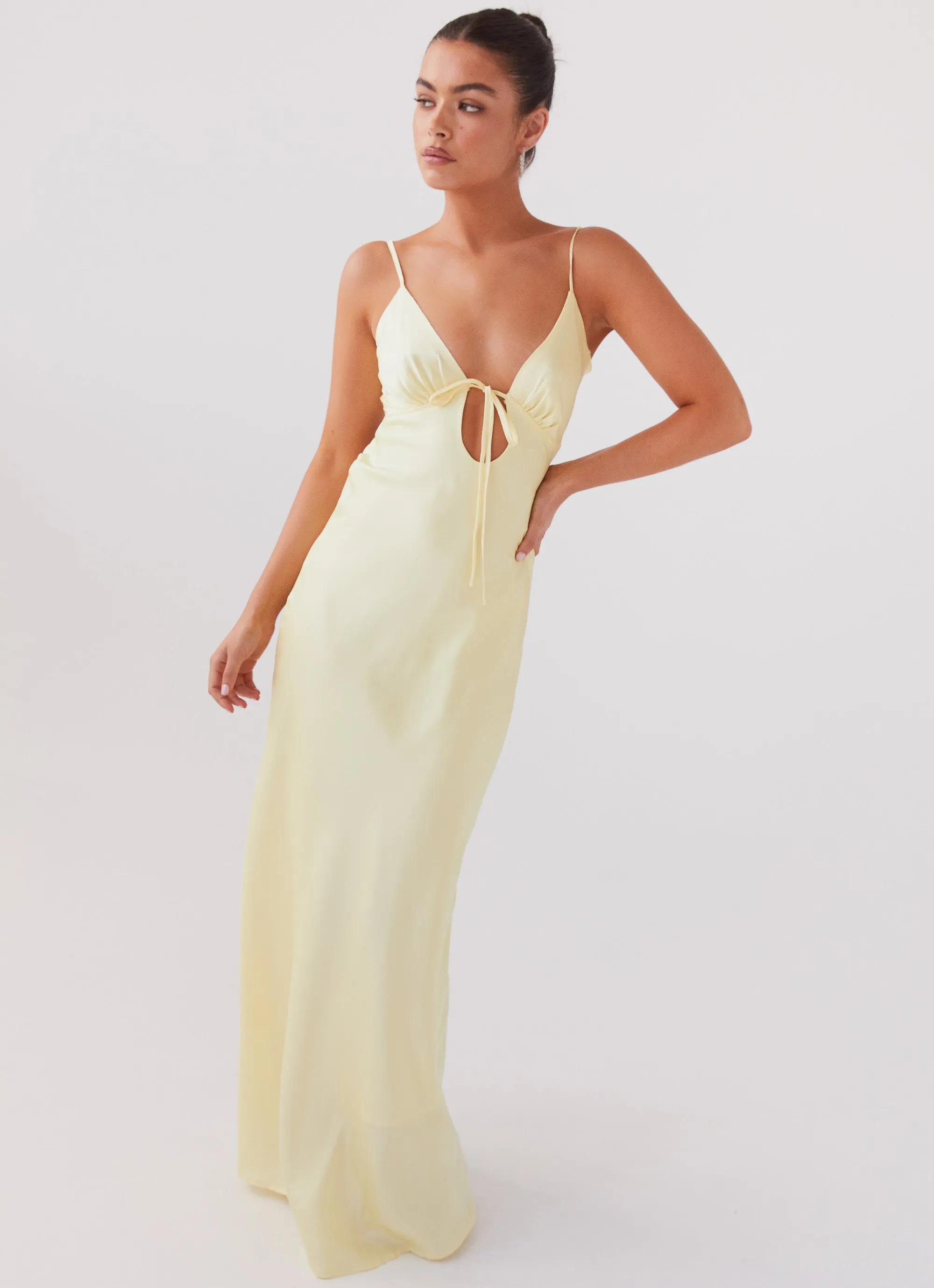 Flora Satin Maxi Dress - Lemon Slim-fit Airy Base