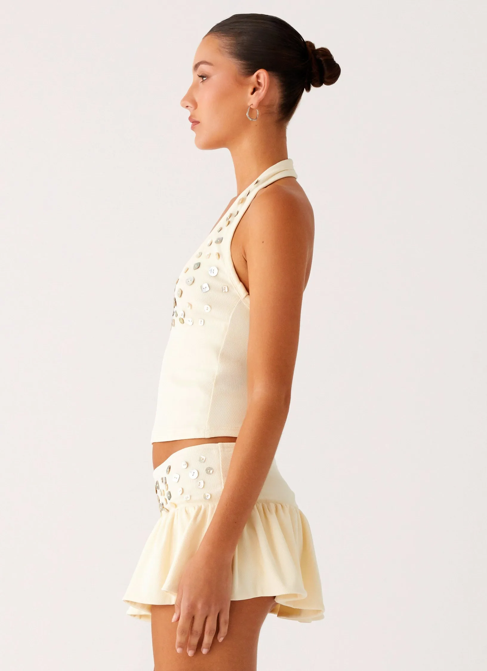 Vegas Nights Halter Neck Top - Yellow Multi Panel Cut