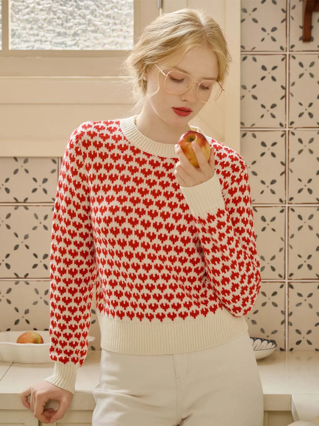 Serenity Contrast Round Neck Sweetheart Sweater UV Protection