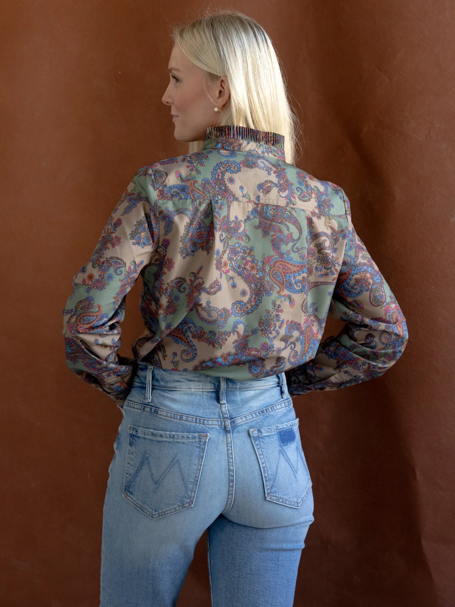 Paisley Ruffle Blouse PunctureResistantReinforcement