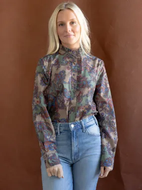Stylish Look Paisley Ruffle Blouse