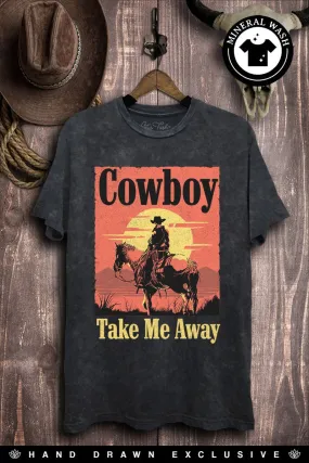 GarmentWashed Softness MinimalistStyle Acid Wash Cowboy Take Me Away Graphic Tee