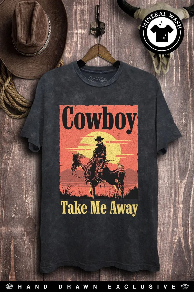 Soft Inner Lining AntiStaticFinish Acid Wash Cowboy Take Me Away Graphic Tee