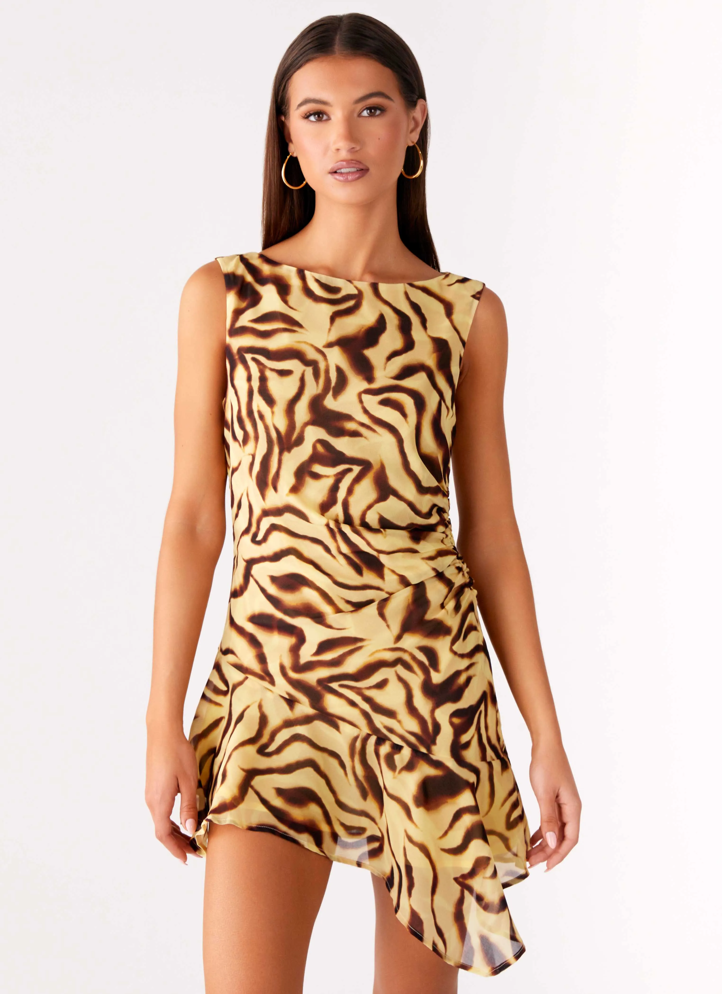 Maris Asymmetrical Mini Dress - Laguna Print Delicate Texture