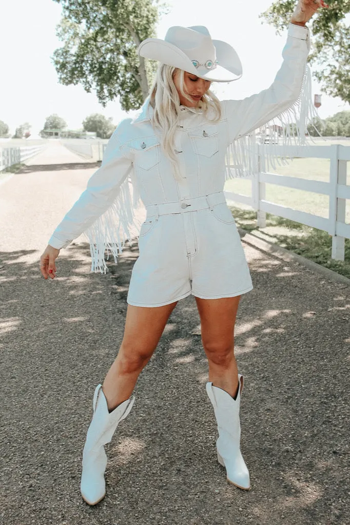 Bold Casual Friday Wyoming Western Fringe Romper - White