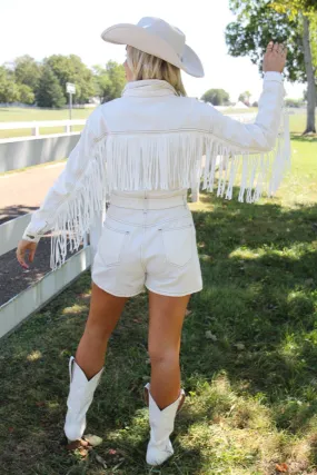 Daily Basic Wyoming Western Fringe Romper - White