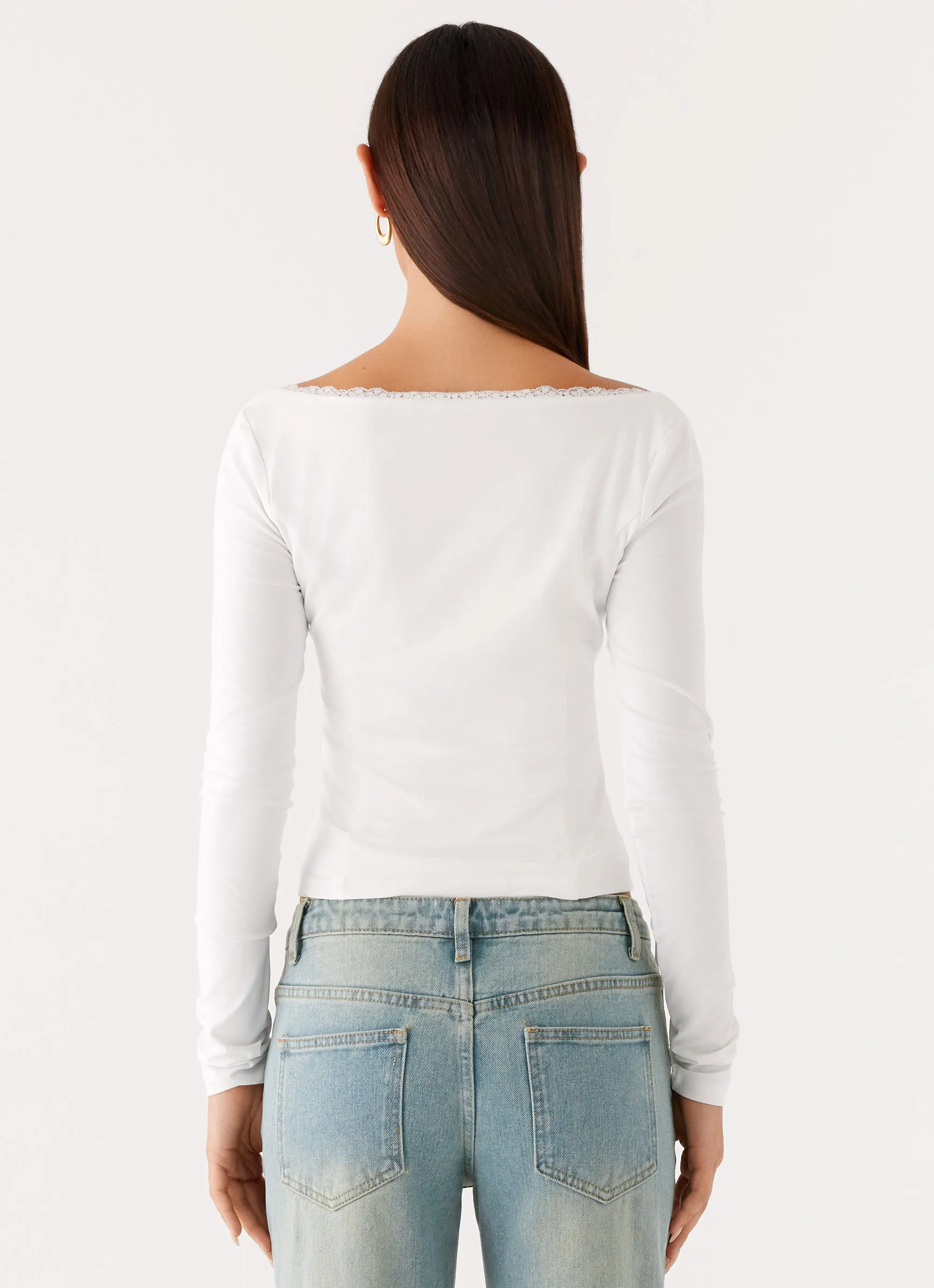 slim fit Moda Long Sleeve Top - White