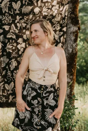 Rah Rah Skirt in Black Woodland Wonder Rayon drape Slim Design