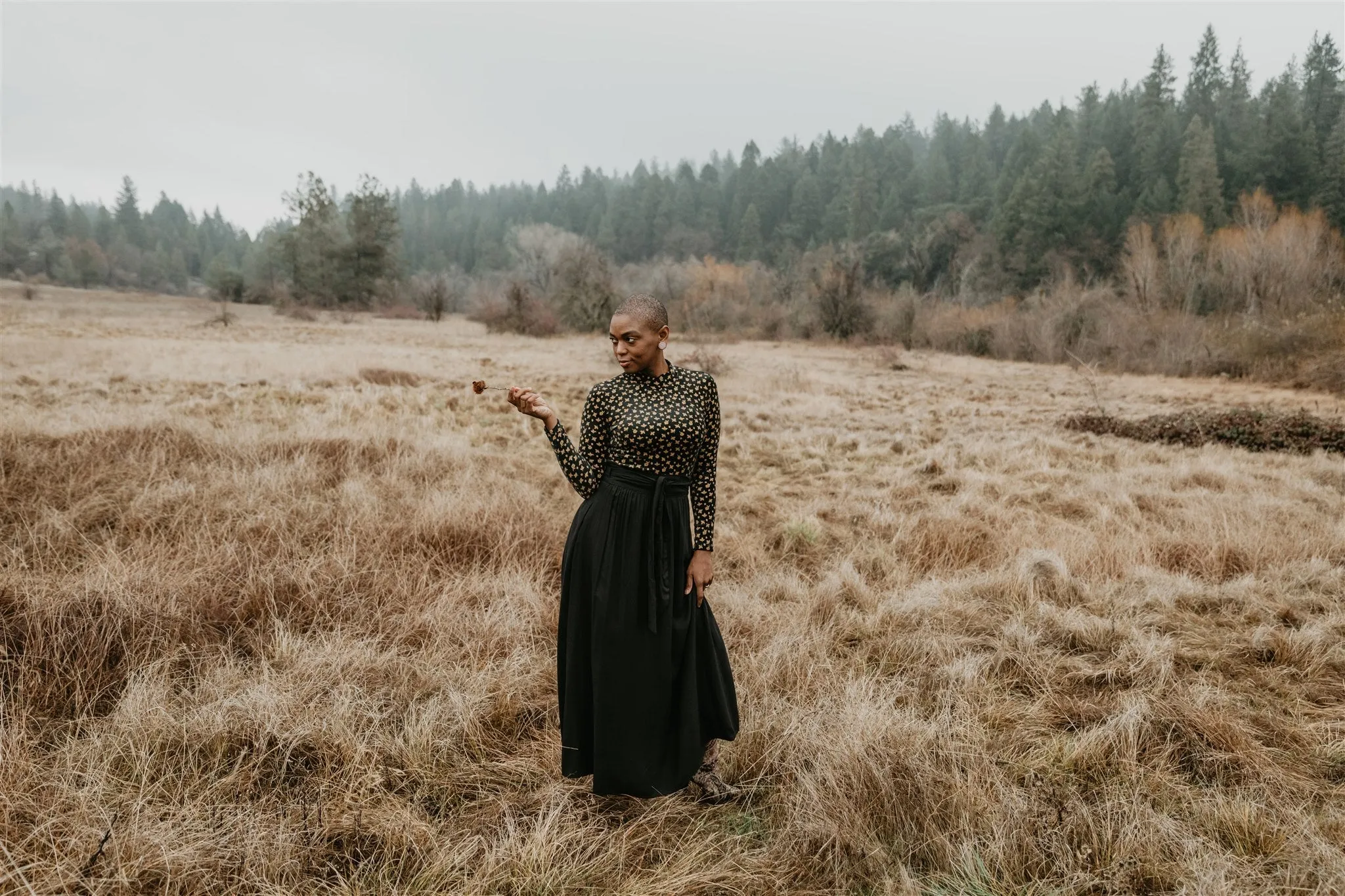 Maxi Wrap Skirt in Black Challis Flowing Design Interlock Knit