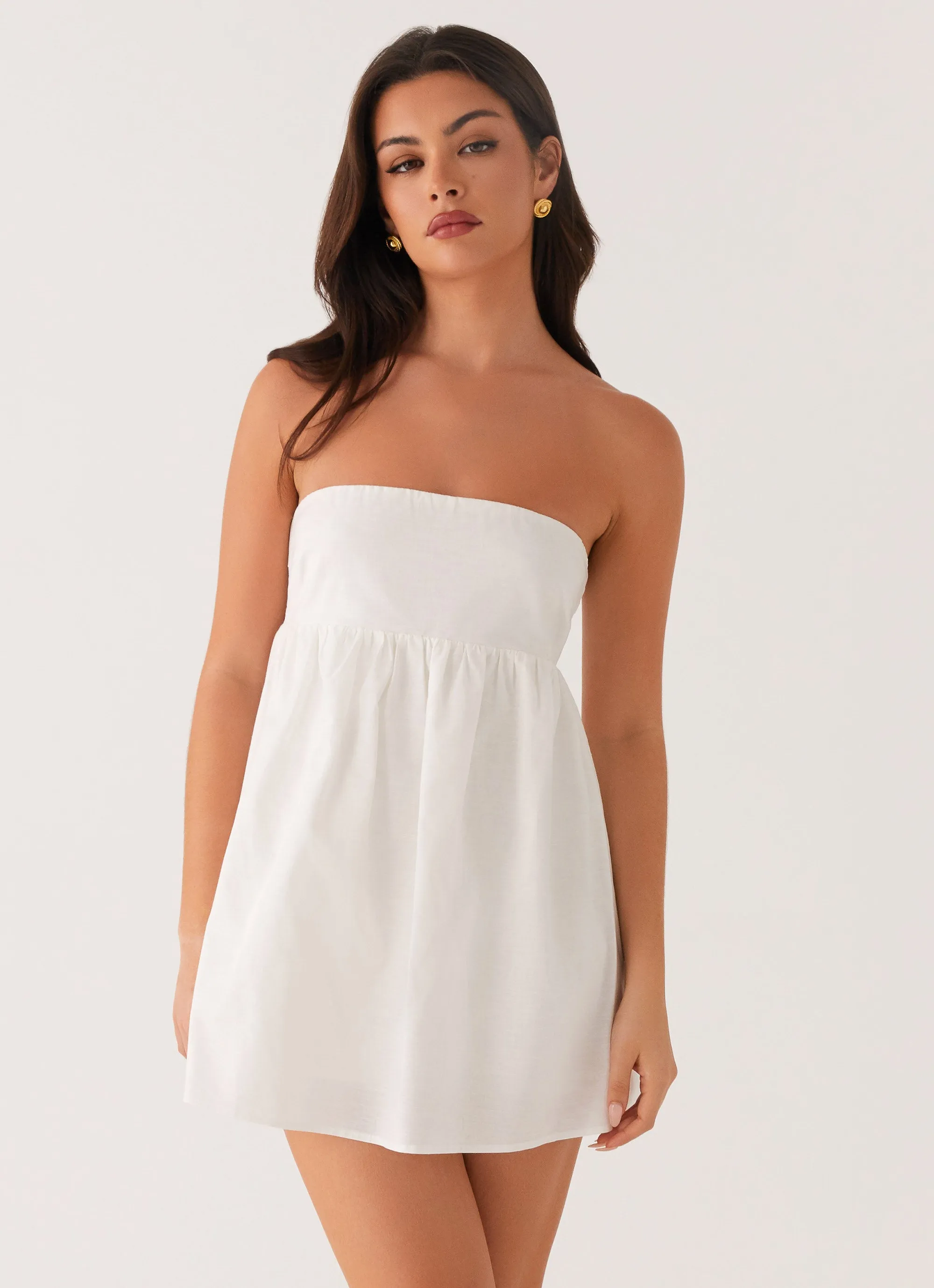 Dylan Babydoll Mini Dress - White Chill Tones Comfy Style