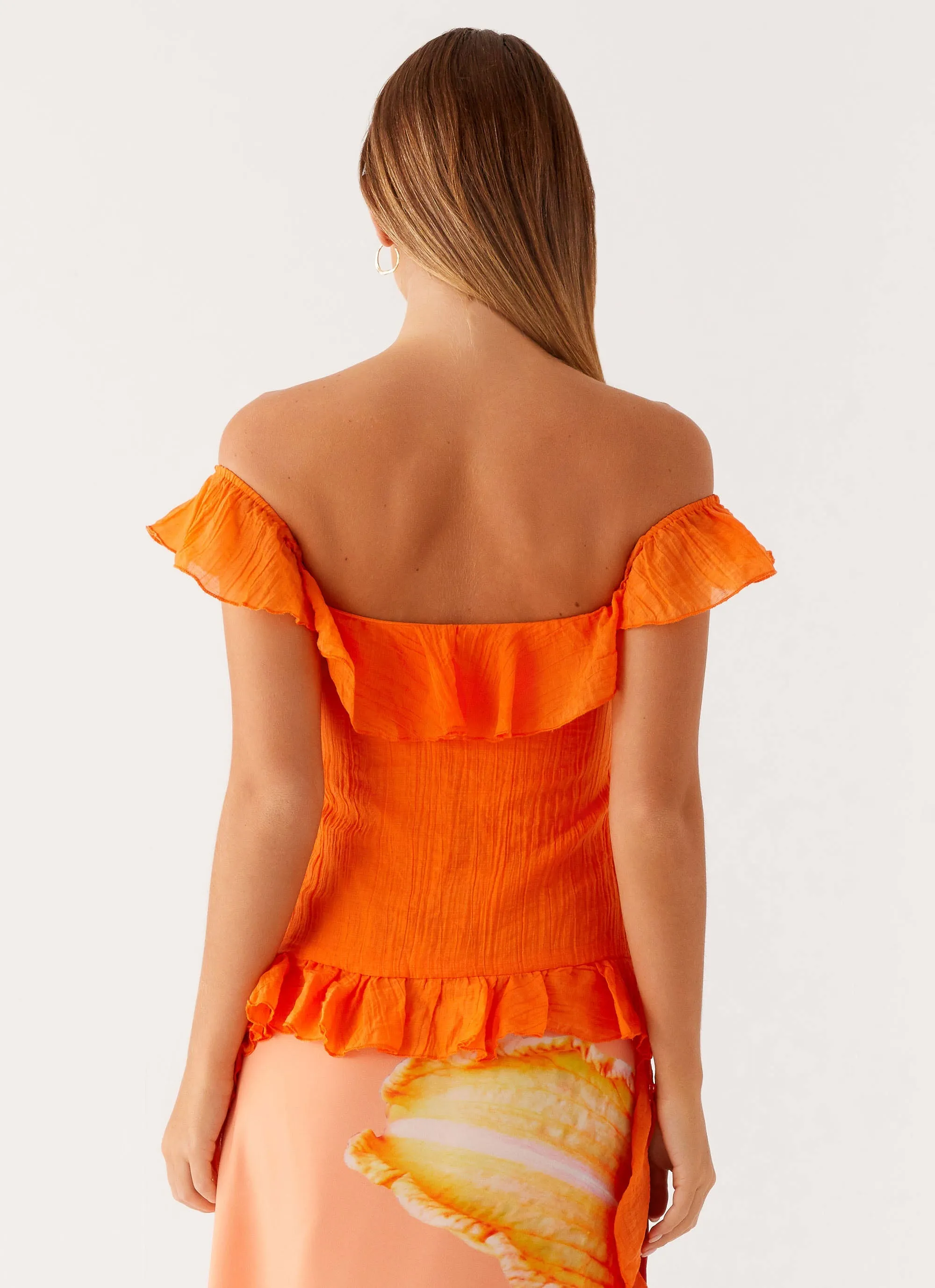 Dylan Off Shoulder Top - Orange WrinkleFree Weave