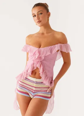 DoubleStitching LayeredPanel Dylan Off Shoulder Top - Pink