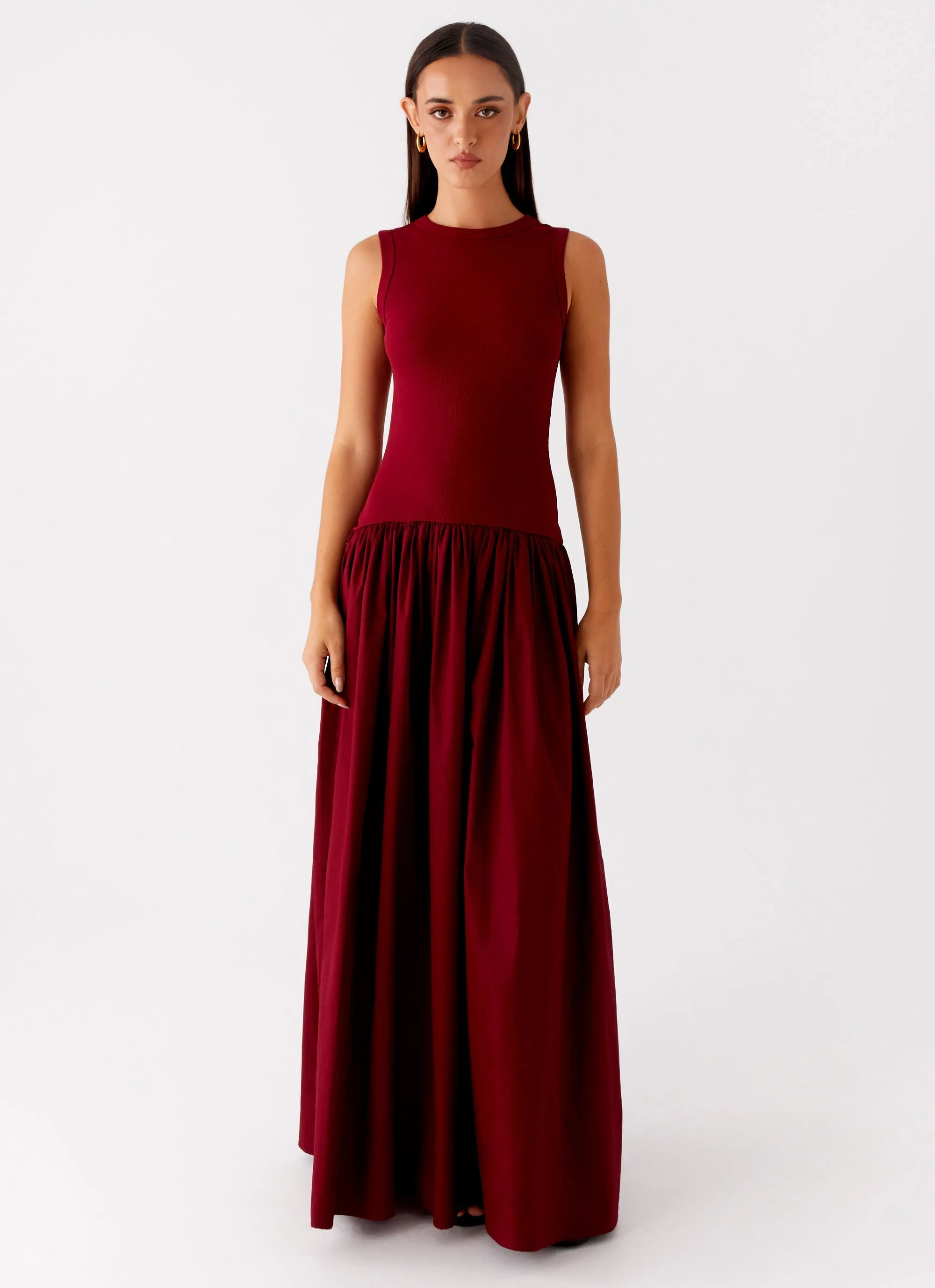 Floral Swing Beaded-Sleeve Shivani Maxi Dress - Maroon