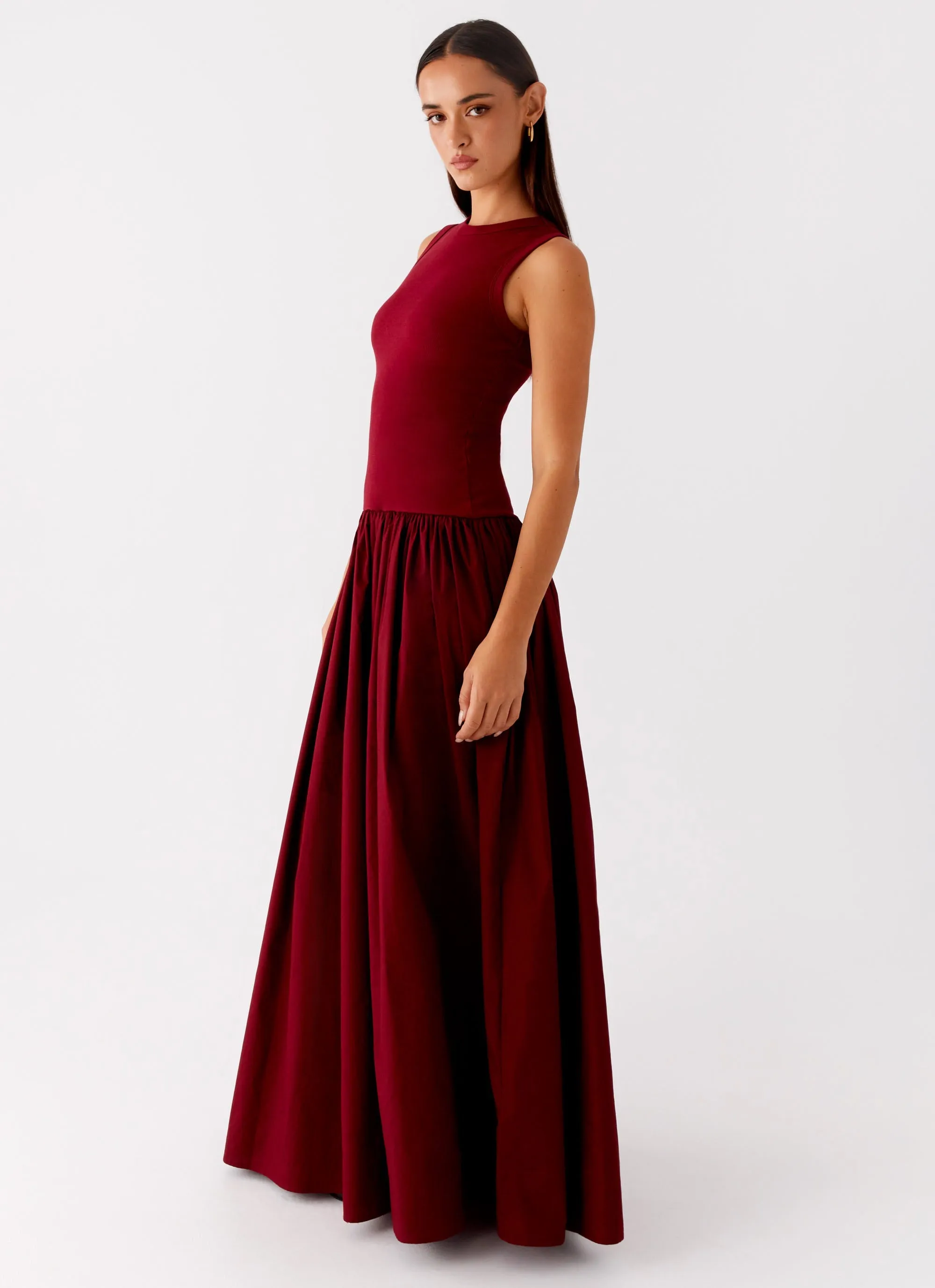 Shivani Maxi Dress - Maroon Layered Design