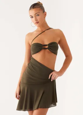 Neutral Flow Satin-Finish Islander Mini Dress - Khaki