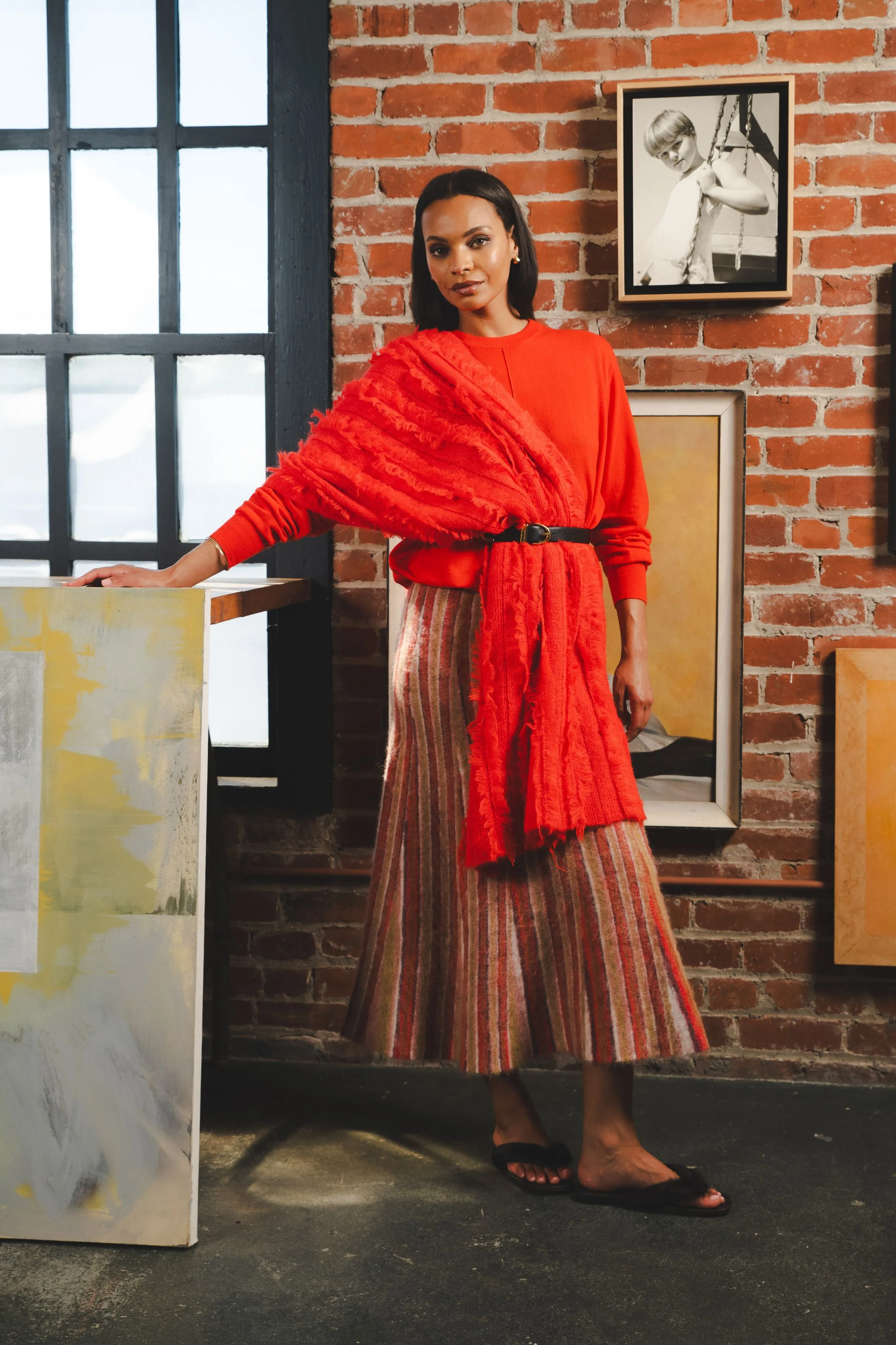 Recycled Material Zander Skirt in Camel Multi