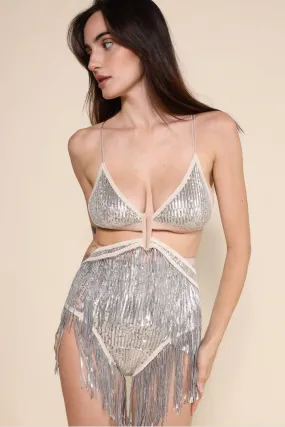 EASTNWESTLABEL Vienna Undies Solid Sequin- Silver Beachwear Adjustable Waist