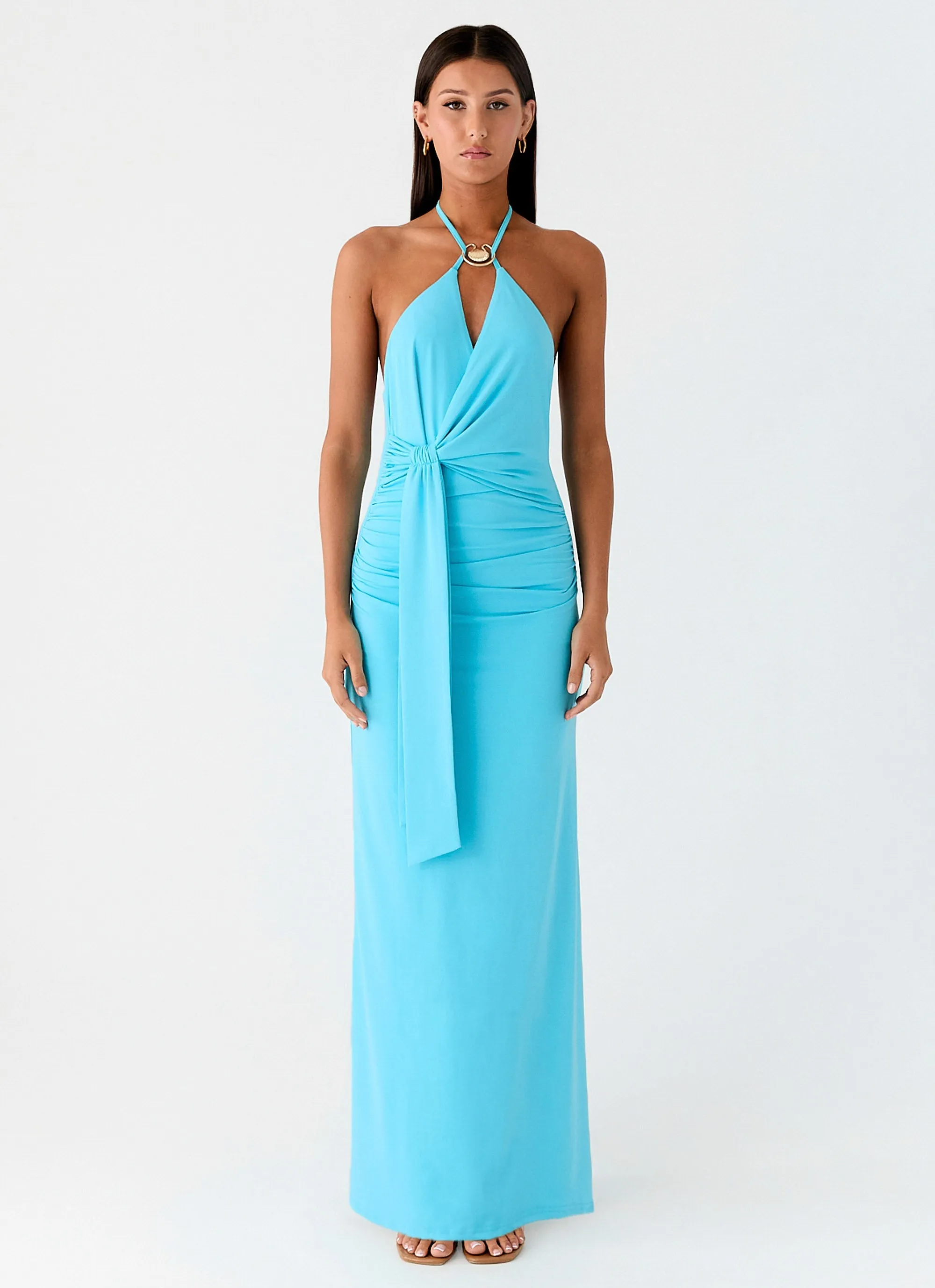 Dare Me Halter Maxi Dress - Aqua Blue Pastel Colors