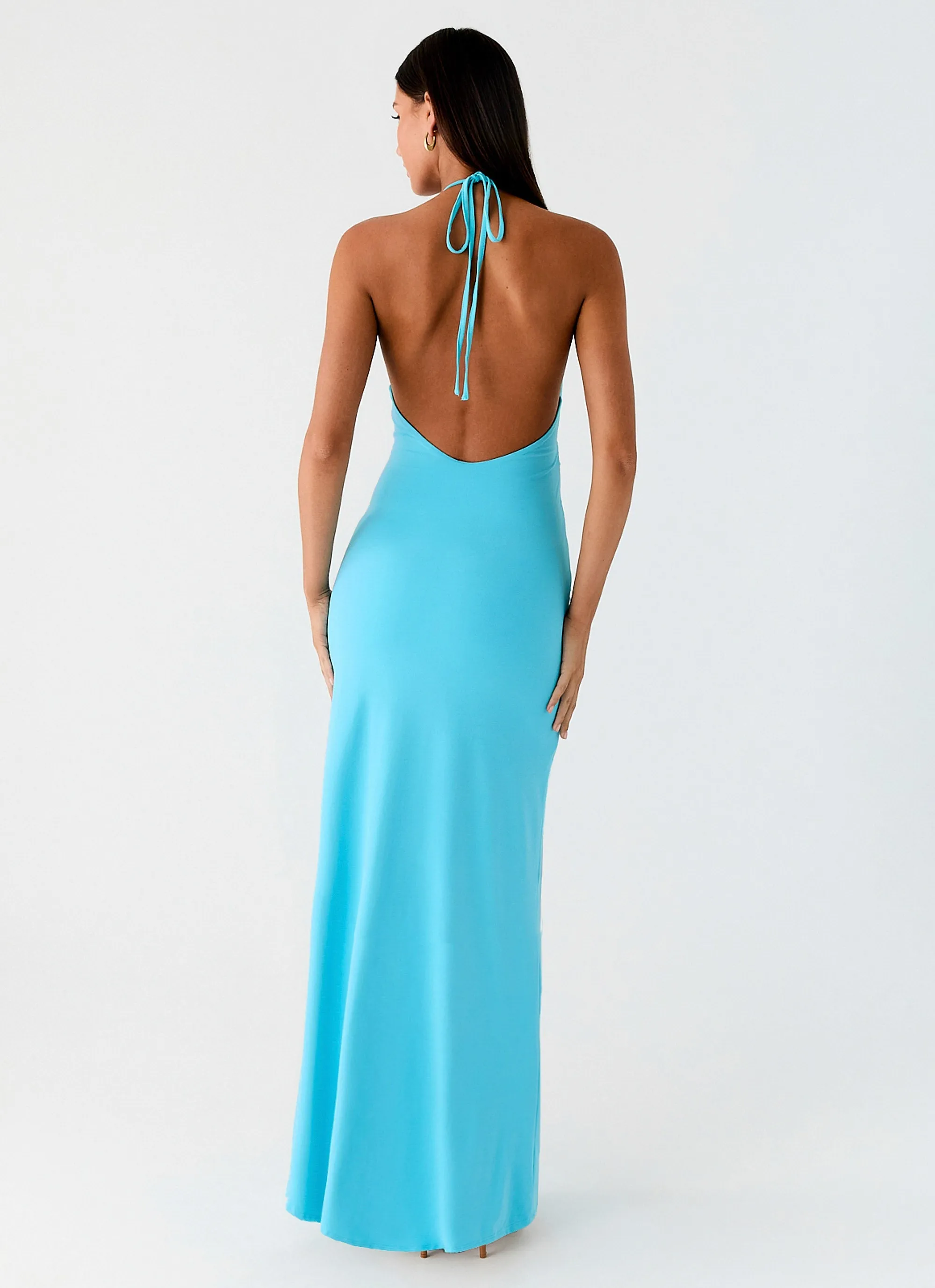 Dare Me Halter Maxi Dress - Aqua Blue Work Ready Soft Presence