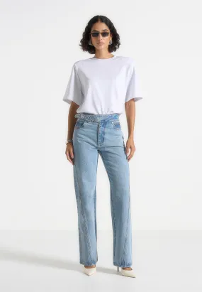 Crisp Look Loane - Twist Leg Boyfriend Jeans With Waist Adjuster - Mid Blue