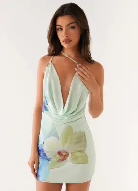 Warm Palette Bohemian Bliss Mesh Mini Dress - Green Floral