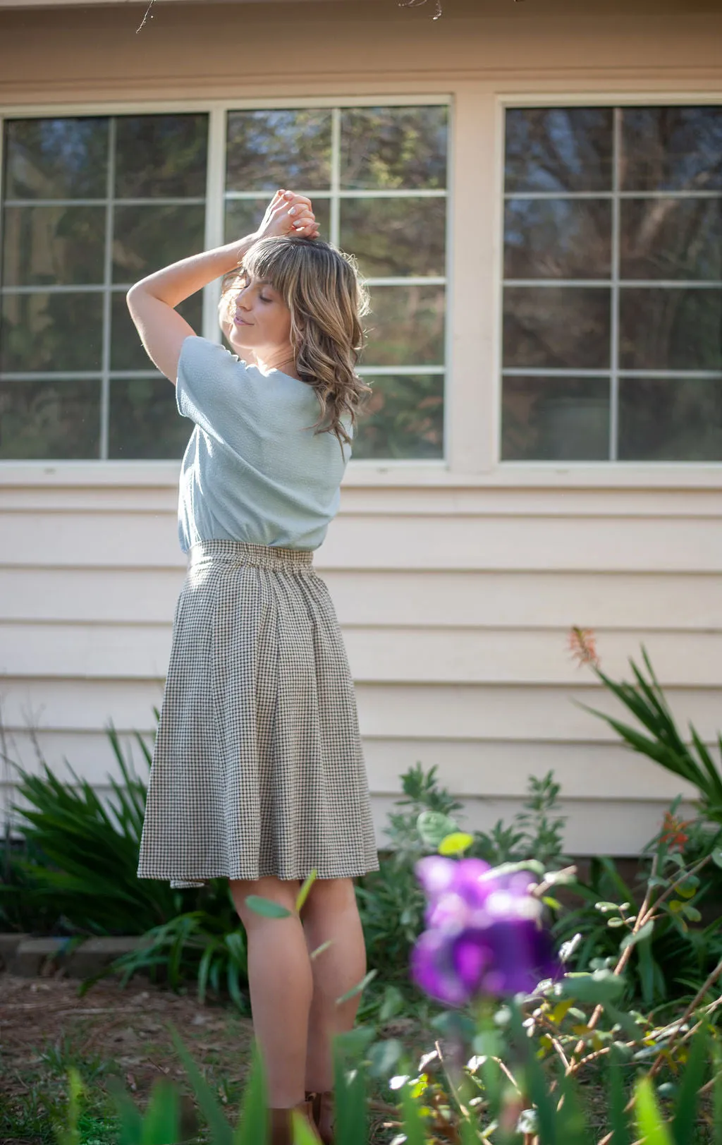 Bae Skirt in Black & Oat Cotton Gingham NonIrritatingStitching Lightweight Feel