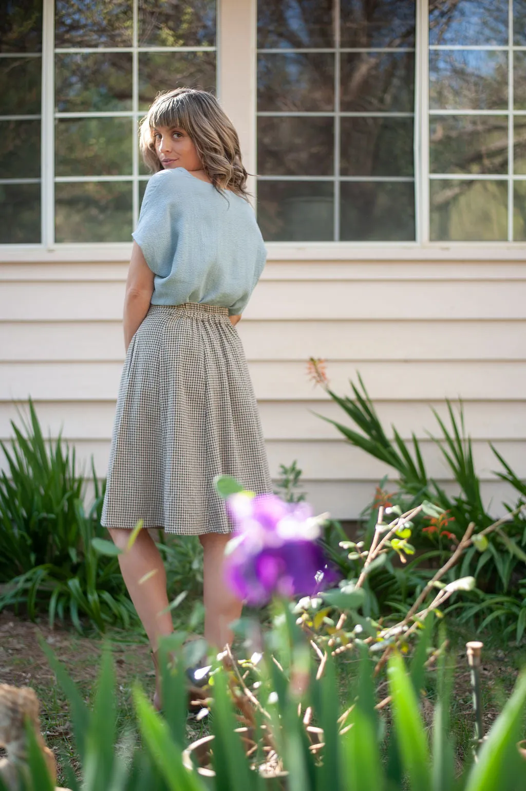 Modern Relaxed Hidden pockets Bae Skirt in Black & Oat Cotton Gingham