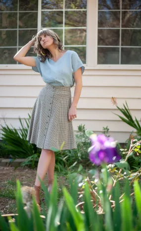 Slim Stretch High Density Weave Bae Skirt in Black & Oat Cotton Gingham