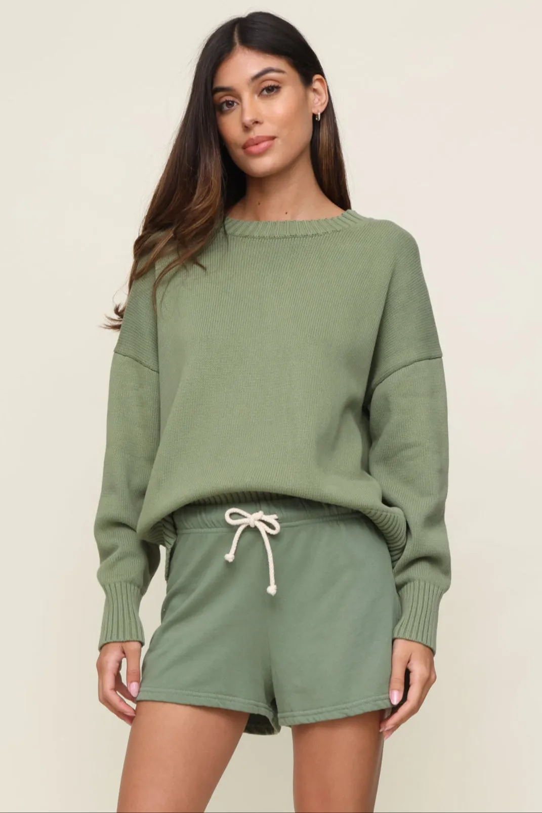 Janet Cotton Crew Sweater Bonded Seam Technique Garment Washed