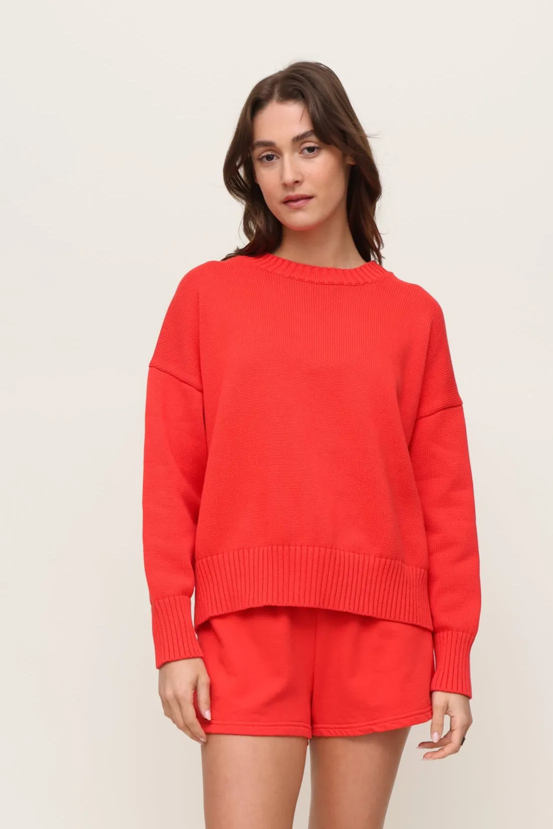 Wrinkle Free Texture Janet Cotton Crew Sweater
