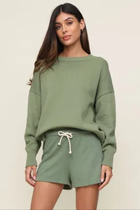 Janet Cotton Crew Sweater Bonded Seam Technique Garment Washed