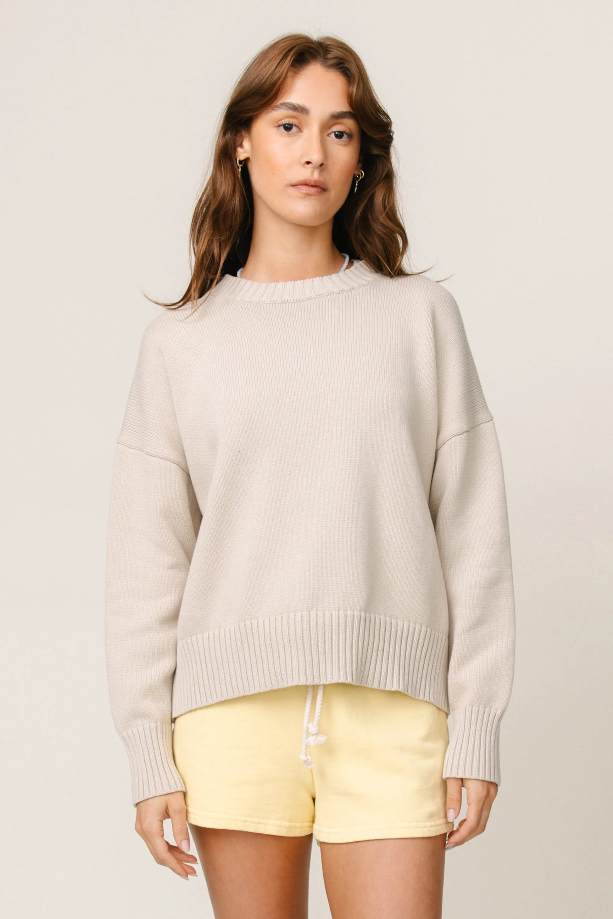 Janet Cotton Crew Sweater Wrinkle Resistant Finish