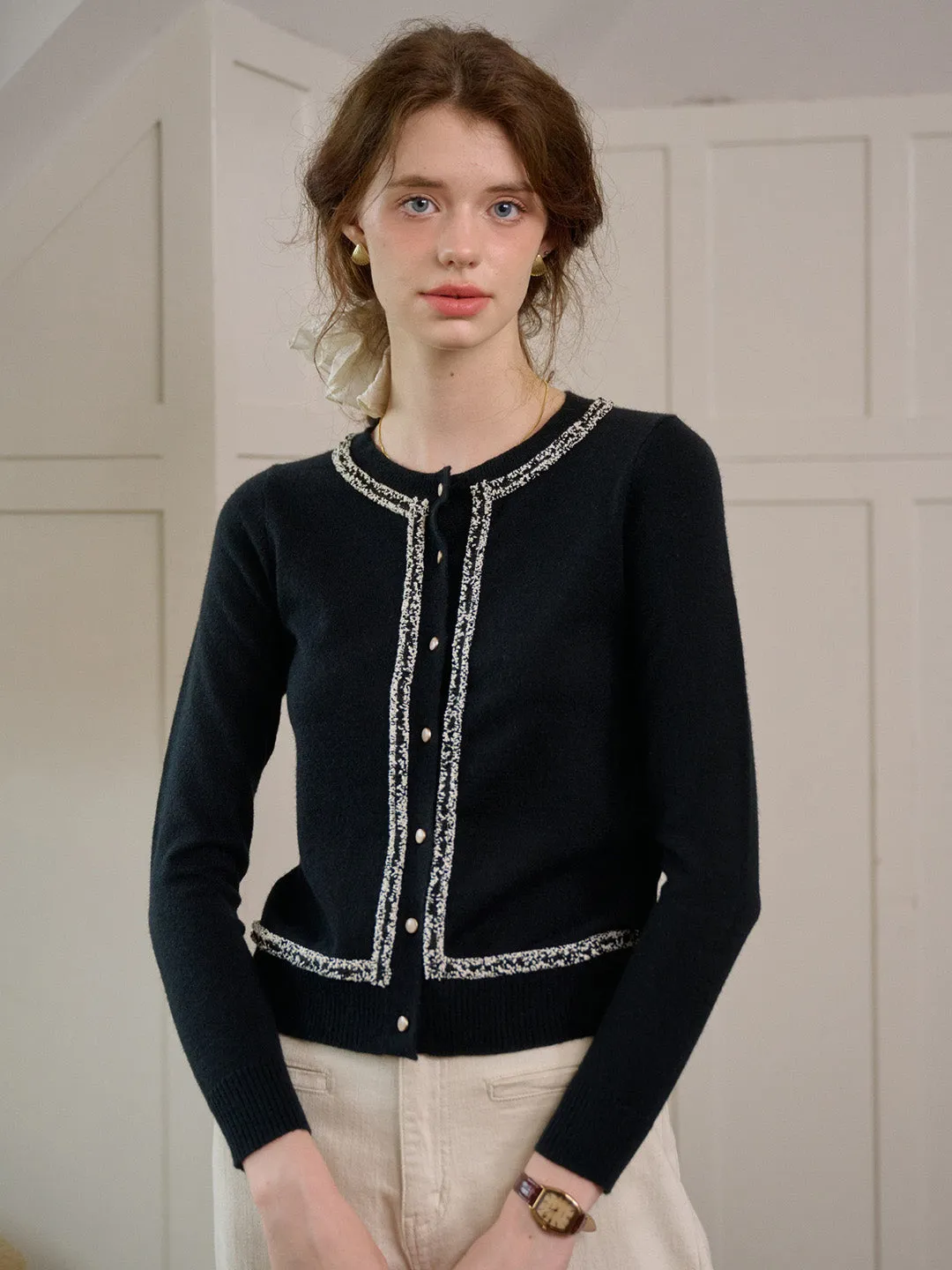 FlatlockSeams Bamboo Fiber Fabric ??Final Sale??Cara Simple Contrasting Black Cardigan