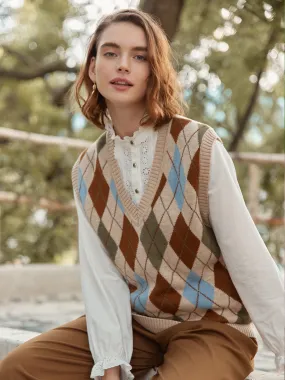 Simple Shirt SlimFitAdaptation ??Final Sale??Jolene Argyle Patterned Knit Vest Sweater