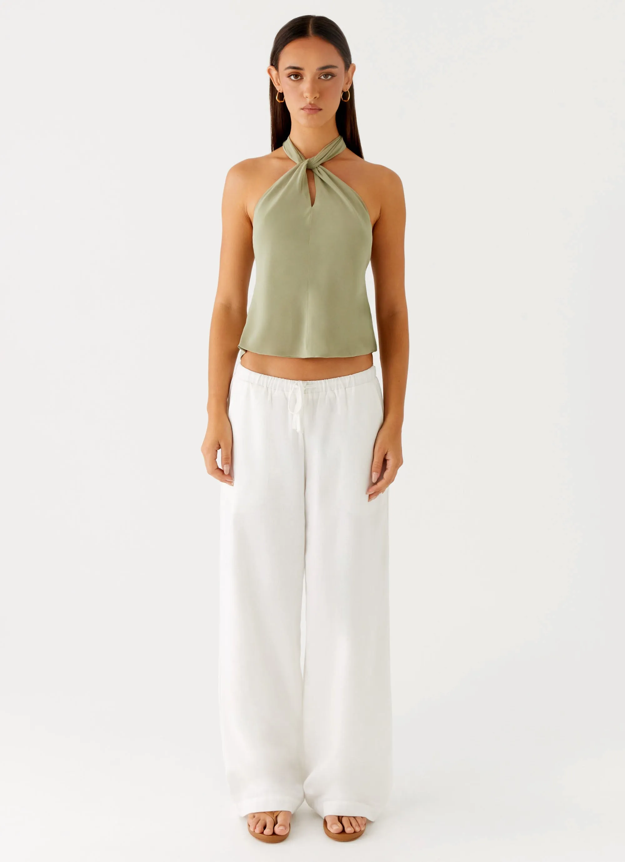 Maddox Scarf Top - Sage Stretch waistband Thermal regulation