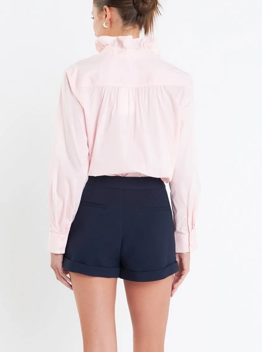 Elasticized Waistband Pink Ruffle Blouse