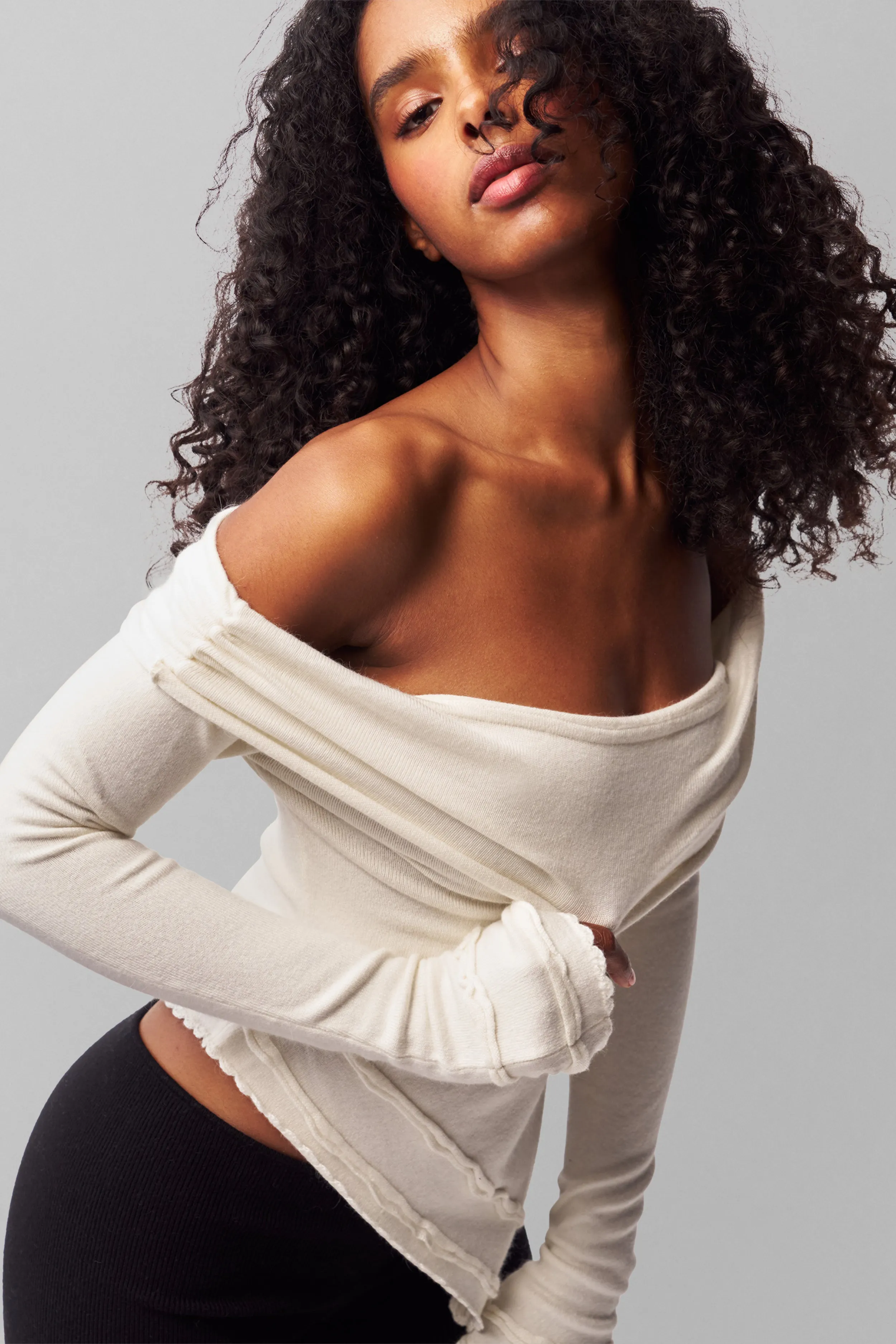 MultiFunctionalPockets Long Sleeve Shirt Soler Fold Over Knit Top